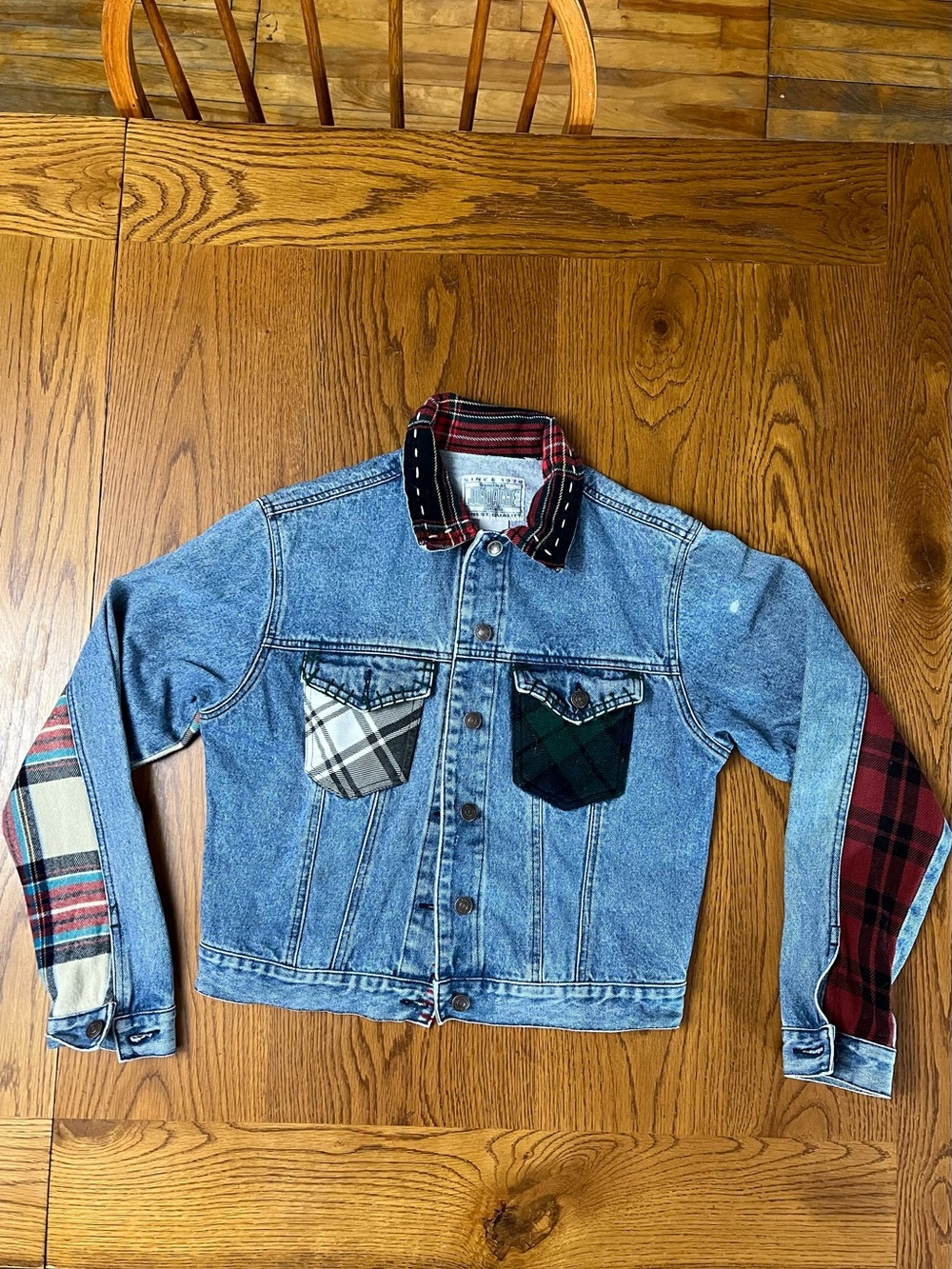 Vintage Jordache Patchwork Plaid  Denim Jacket mixed media